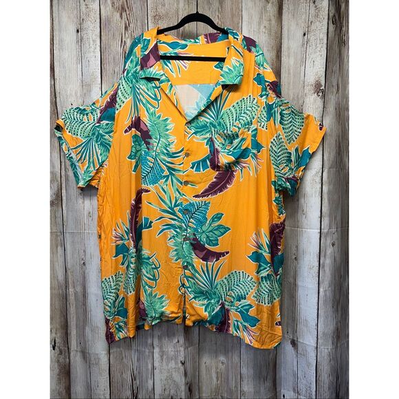 6XLT KingSize Island Printed Camp Paradise Floral Vacation Relaxed Rayon Tshirt - Picture 2 of 7
